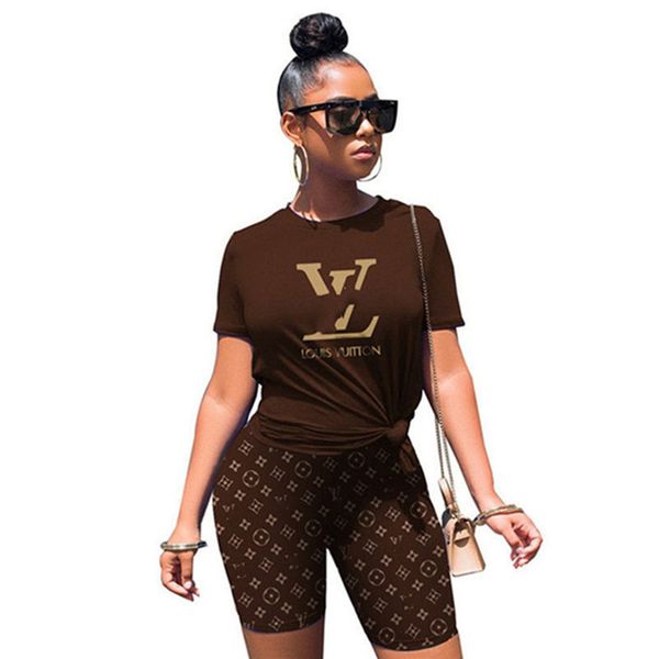 

2023 brand designer women letter tracksuits summer two piece sets short sleeve t-shirt shorts fashion sports suit crew neck outfits pullover, Gray