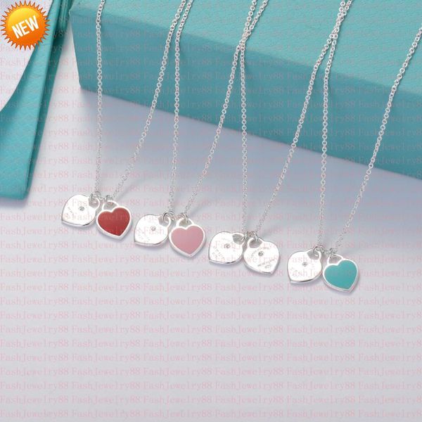 

designer single peach heart necklace woman stainless steel blue pink green pendant luxury jewelry valentine's day christmas gift wholes, Silver