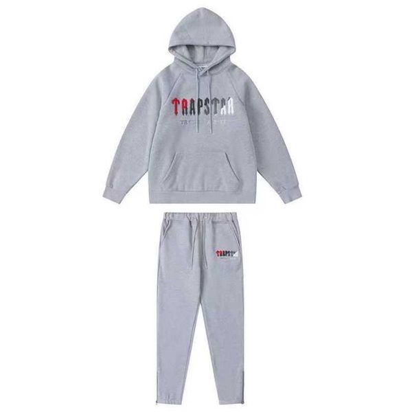

trapstar tracksuit hoodie rainbow scarf embroidered and velvet hooded sportswear close-up zipper pants casual guard pants trapstar hoodie ho, Gray
