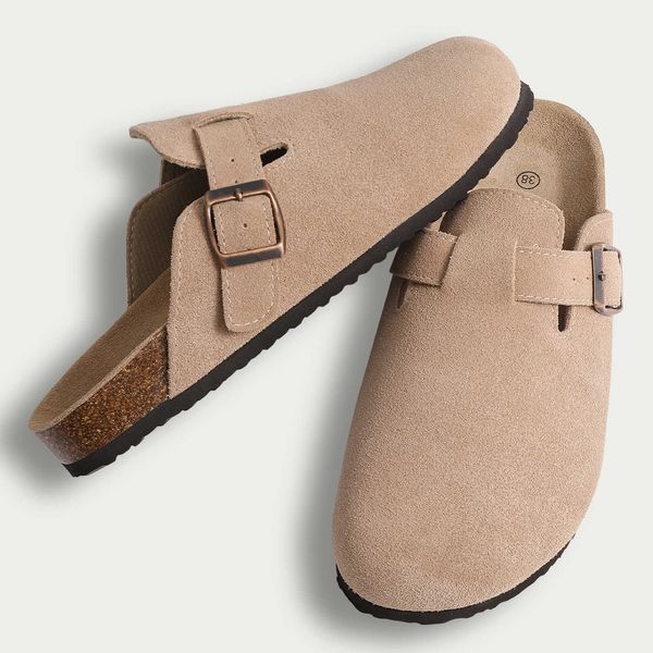 

slippers comwarm fashion boston clogs women's suede mules cork insole sandals with arch support outdoor lovers beach 230424, Black