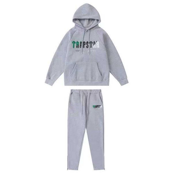 

trapstar tracksuit hoodie rainbow scarf embroidered and veet hooded sportswear close-up zipper pants casual guard pants trapstar hoodie922, Gray