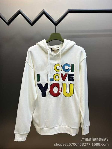 

Hoodies Men' Sweatshirts correct version Qixi series I Love You rainbow sequin embroidery loose men' and women' hoodie 1EQG, Milk-white