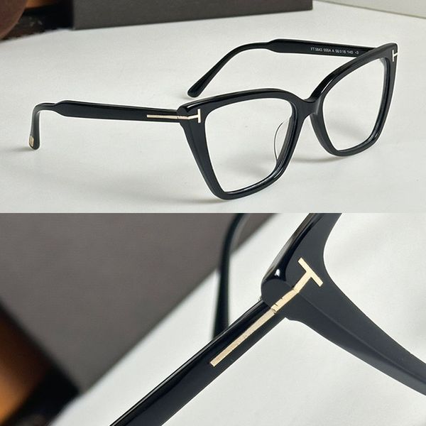 

Fashion designer cat s eye rectangular optical frame eyewear transparent tone acetate frame with T-shaped pattern elegant men women glasses path legs FT5843 office