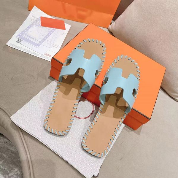 

fashion classic lady slippers leather flat summer casual outdoor luxury designer with box size 35-42, Black