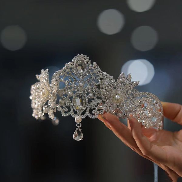 

bridal wedding dress with crown style luxury rhinestone alloy hair ornaments princess noble t tae show clothing accessories ts-0103-a, Silver