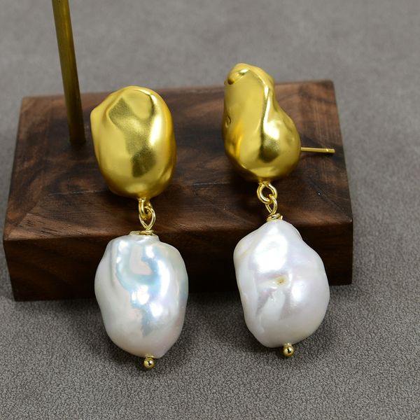 

dangle natural white baroque pearl gold plated keshi pearl inside stud earrings handmade for women lady party gifts, Silver