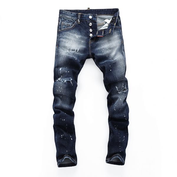 

dsq slim blue men's jeans cool guy jeans classic hip hop rock moto casual design ripped distressed denim biker hole dsq2 jeans 401 styl