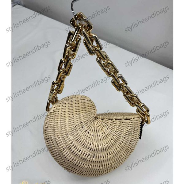 

stylisheendibags shoulder bags luxury conch rattan handbags bohemian shell straw bags for women thick chains shoulder bag wicker woven beach