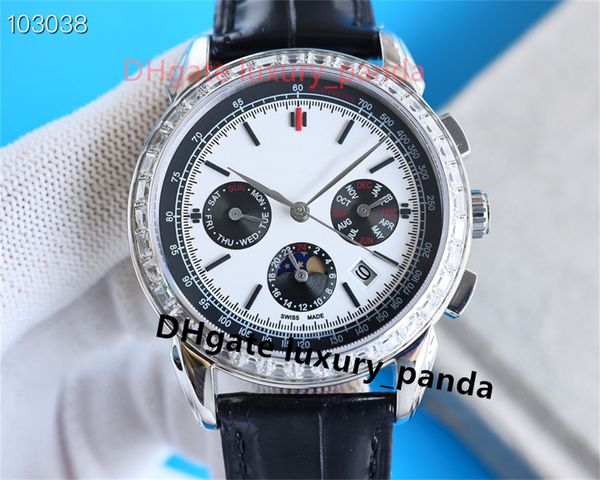 

sun moon star watch 42mm 9001 movement calfskin strap with sapphire mirror automatic mechanical men's watches super waterproof moon pha, Slivery;brown