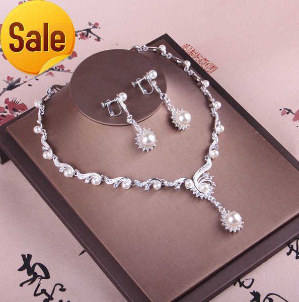 

shinning pearls bridal jewelry 2 pieces sets necklace earrings bridal jewelry bridal accessories wedding jewelry t213015, Silver