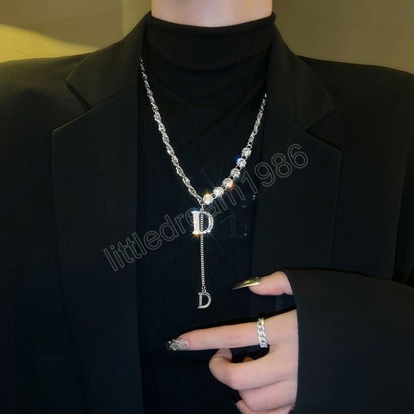 

double d letter pendant necklace for women silver color clavicle chain charming jewelry banquet party necklace