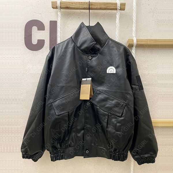 

Womens Leather Jacket Fashion Classic Letter Pattern Imitation Lambskin Jacket Laday Street Biker Coats -XL Di_girl di_girl, Black