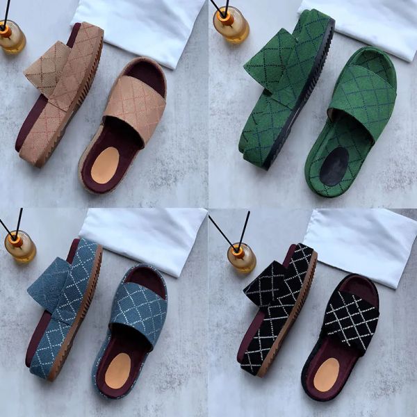 

designer slippers womens fashion embroidered fabric canvas slides sandals girls 60mm platform slipper brown white black slip flops beach tpn