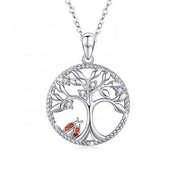 

link, chain gp13 tree of life necklace pendant ladybird necklace 925 sterling silver cute animal jewelry gifts for women daughter, Black