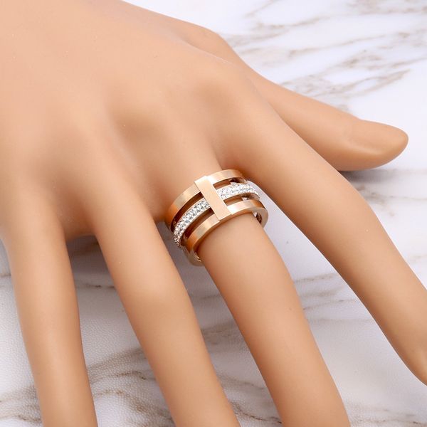 

beautiful women stainless steel ring micro pave statement wedding rings jewelry for gift, Silver