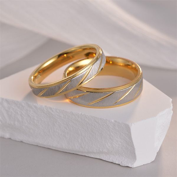 

4mm 6mm trendy love couple rings titanium steel mens gold promise ring designer for woman party south american valentines day gift fashion j, Silver