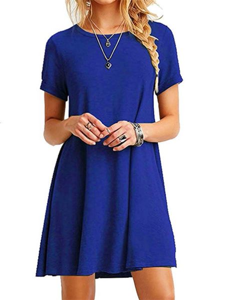 

party dresses elegant short sleeve pleated swing round neck solid color loose women casual mini beach vestidos 230428, White;black