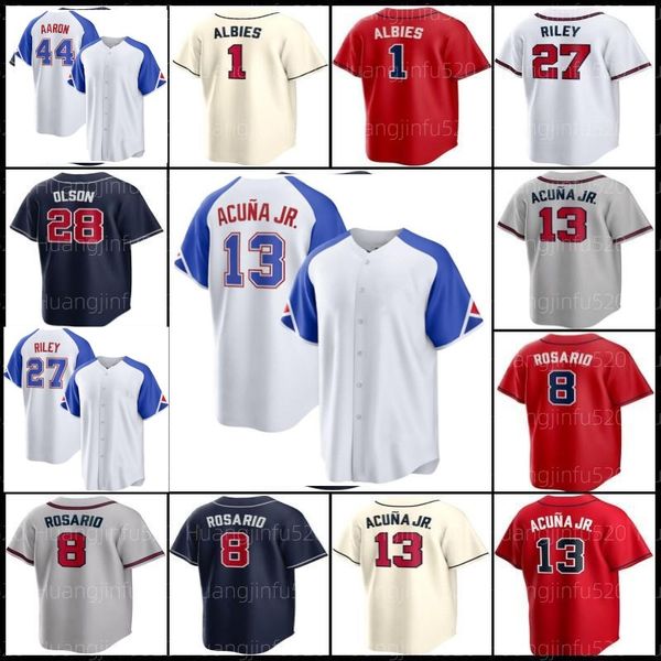 

baseball jersey ronald acuna jr. 7 dansby swanson gold program matt olson mens ozzie albies women austin riley youth travis d'arnaud da, Blue;black