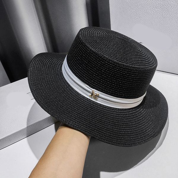 

designer straw hat brand letter cap hat women's summer english flat hat beach sunshade sunscreen beach straw hat fashion flat brim kore, Blue;gray