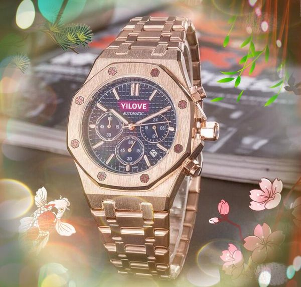 

great value mens famous watch 42mm multi-functional quartz automatic movement male time clock stainless steel hardlex glass iced out shiny w, Slivery;brown