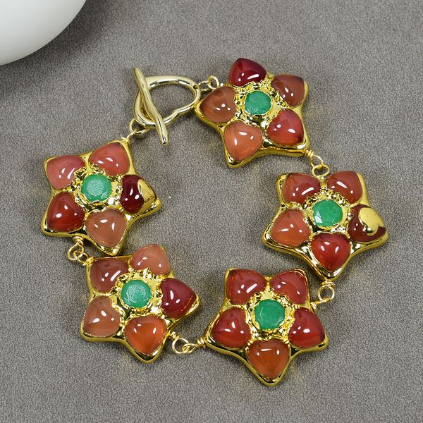 

chakras gold plated orange agate flower green jade paved green heart chain bracelet lady fashion jewelry gifts, Black