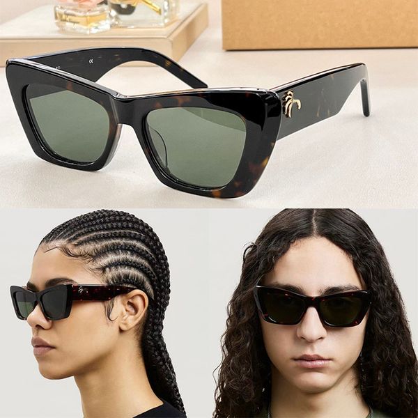 

Cats Eye Acetate Coconut Tree Sunglasses hip-hop punk style metal patterned logo on temples, pink lenses 012F music festival leisure vacation fashionable men