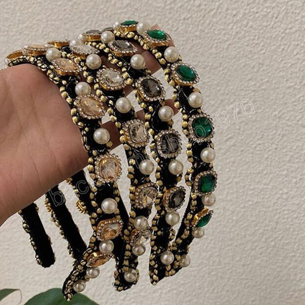 

fashion hairband hair hoop for women shining rhinestone pearls beading headband luxurious hair accessories headwear, Slivery;white