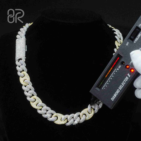 

15mm 18" iced out moissanite cuban link chain necklace pass diamond test gra two tones 925 sterling silver vvs hip hop for mens