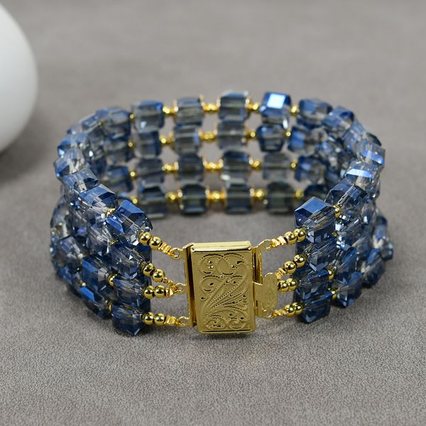 

chakras 4 rows blue cube crystal square beaded bracelet bangle handmade lady fashion jewelry gifts, Black