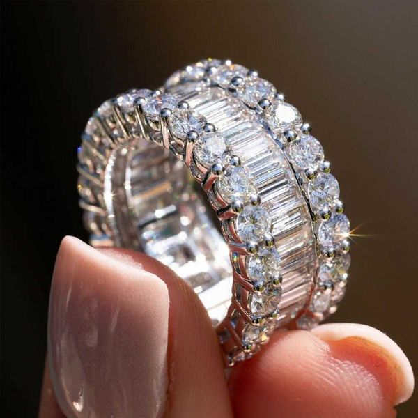 

925 10k 14k real solid gold rings luxury fashion finr hip hop jewelry iced out vvs moissanite diamond ring, Silver