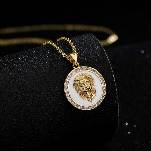 Classic Design Lion Head Pendant Necklace White Enamel Jewelry for Gift