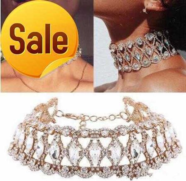 

2020 luxury hollow flower crystal rhinestone choker collar necklaces women gold silver chain necklace wedding jewelry for party gift