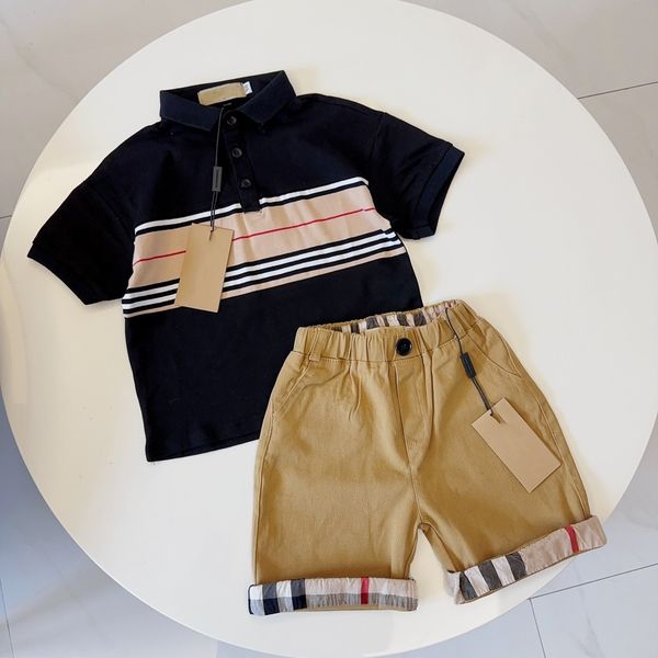 

boys clothes kids designer baby polo short set toddler t shirt kid clothe lapel classic plaid design luxury brand summer 4 styles, White