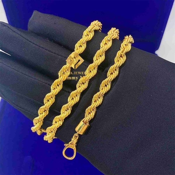

new trendy 5mm au750 18k real gold solid gold yellow gold iced out hip hop jewelry man rope chain plain chain, Silver