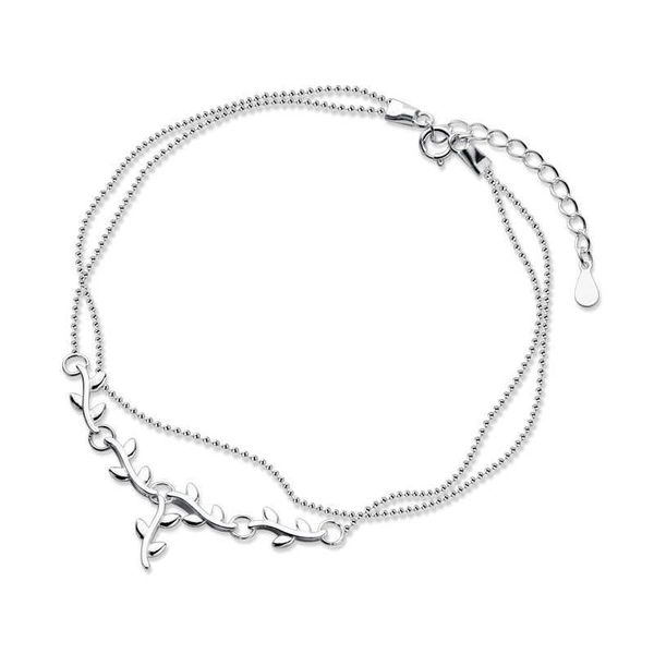 

pendant necklaces s2195 s925 silver female japanese and korean wind simple double branch anklet artistic leaves anklet sweet foot jewelry