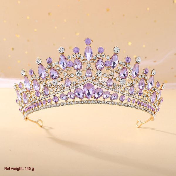 

new european and american style purple bride crown baroque exquisite rhinestone birthday crown bride hair accessories wedding dress matching, Silver