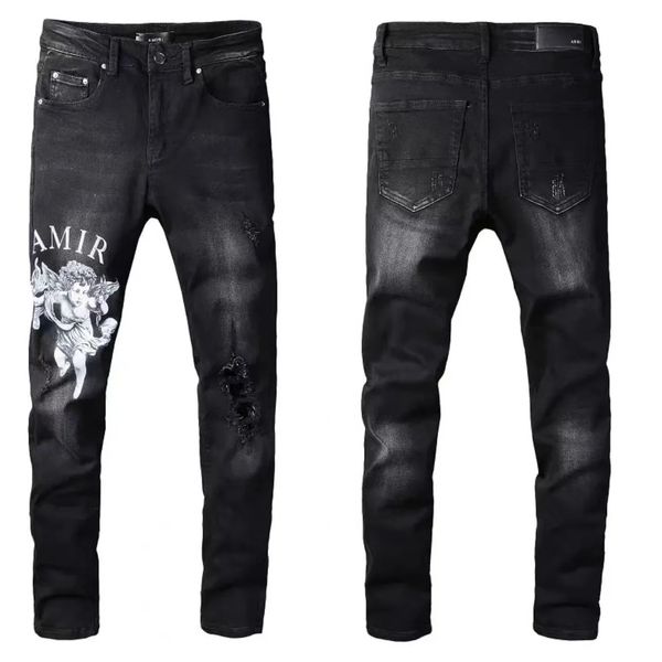 

Denim jeans Mens Jeans pants purple hight quality Straight Purple Embroidery slim fit hole Ripped Skinny Pant Biker