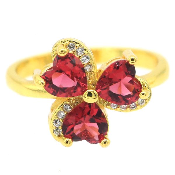 

solitaire ring 15x15mm beautiful 3.8g pink raspberry rhodolite garnet cz females gift daily wear gold silver rings drop 230428, Golden;silver