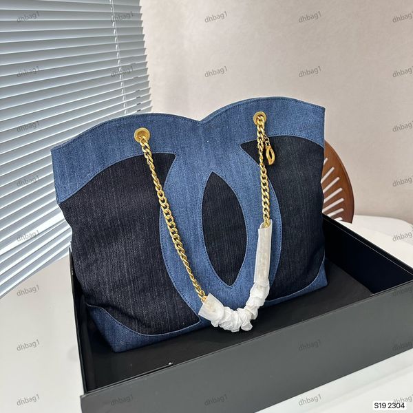 

womens denim shopping bag large travel bag handbag patchwork color retro gold hardware chain shoulder bag crossbody bag large capacity desig