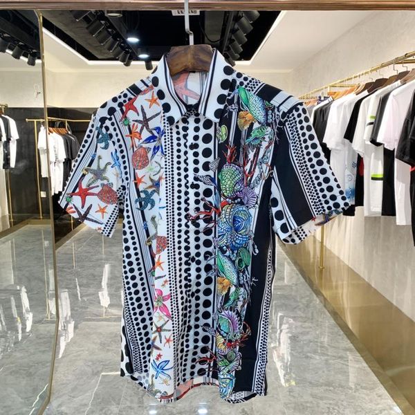 

men's tshirts springsummer short sleeve shirts starfish shell printing trend casual loose pattern shirts men's and women's br, White;black