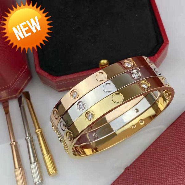 

fashion men women crystal cuff bracelet classic 6mm screwdriver couple love bracelet designer 316l titanium steel jewelry gift, White