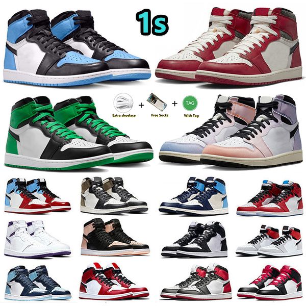 

box wiht jumpman 1 1s mens basketball shoes unc toe lost found true blue starfish lucky green panda skyline university blue white cement ste