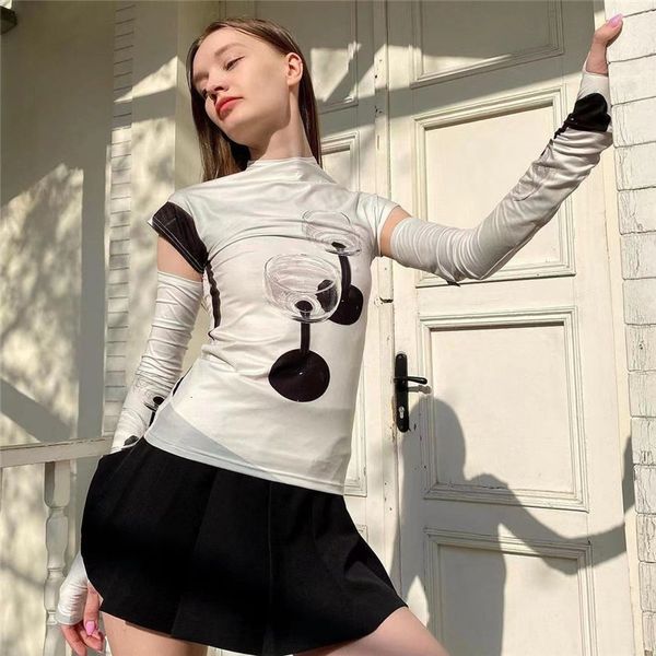 

womens tanks camis xingqing 2pcs t shirts women graphic tee y2k aesthetic crop arm sleeves 2000s grunge fairy core cropped feminino 230428, White
