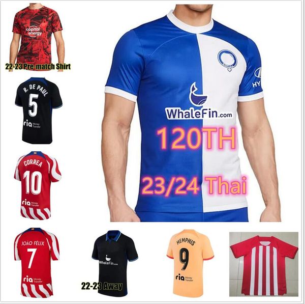 

120th soccer jerseys 23/24 joao felix 2023 2024 morata m. llorente correa memphis camiseta football shirt men kids kits griezmann r. de paul, Black;yellow