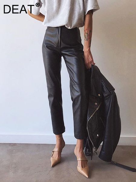 

women's pants capris deat high waist anlke length pants pu leather quality pencil trousers autumn and winter fashion wm28001l 230428, Black;white