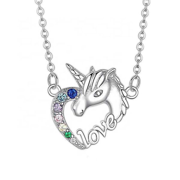 

pendant necklaces gt04 trendy gifts animal unicorn zircon necklace girls rainbow necklaces & pendants women accessories for women, Silver