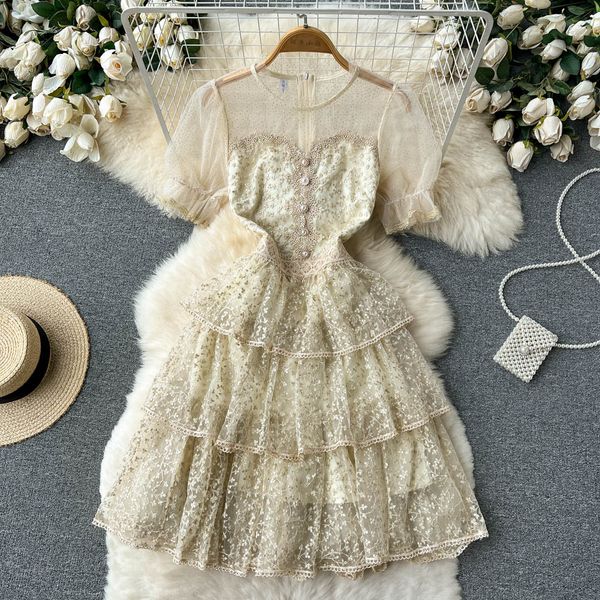

princess style tea break french haute couture dress summer sweet but salt fairy mesh style cake skirt, Black;gray