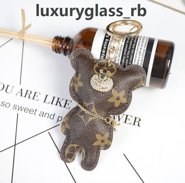 

bear design car keychains animal key chainflower bag pendant charm keyring holder pu leather, Silver