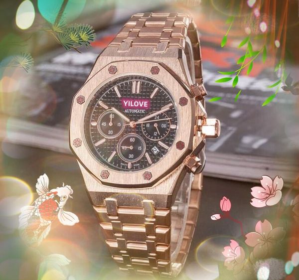 

great value mens famous watch 42mm multi-functional quartz automatic movement male time clock stainless steel hardlex glass wristwatch orolo, Slivery;brown