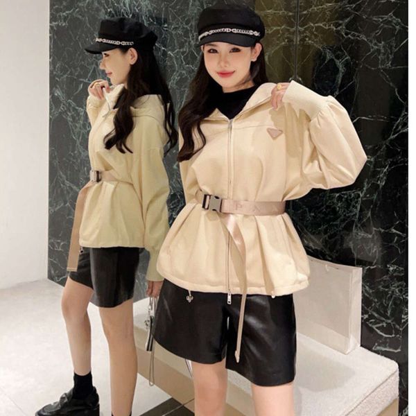 

Women' Coat 2023 Autumn Winter New Fashionable Western Triangle Decoration With Belt Loose Casual Hooded Casual Leather Coat, Khaki